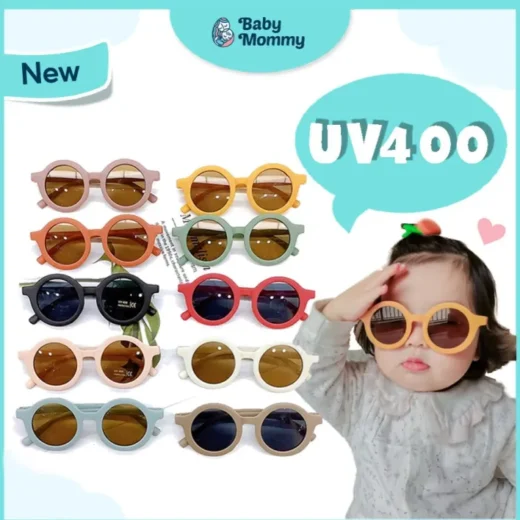 Ready Stock 🇲🇾 UV400 Kids Sunglasses Boy Girl Baby Fashionable Sunglasses Trendy Eyewear Round Glasses Cermin Mata Hitam