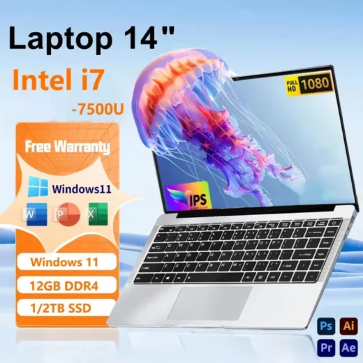 Learning laptops Windows 11 Intel CORE i7 7500U Netbook 1920X1080 Portable Notebook 12GB RAM 512GB 1/2TB SSD 14.1 Inch Computer【3 Years Warranty】