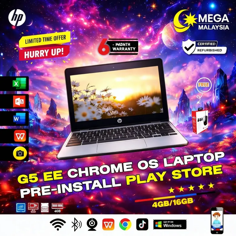 HP Chromebook 11 G5 | 11.6" Display | Intel Celeron | 4GB RAM | 16GB SSD | Webcam | WiFi | Chrome OS Laptop for Study & Work