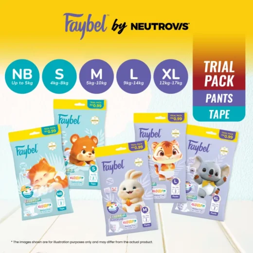 [TRIAL PACK BUNDLE] Faybel Baby Essential Disposable Diaper (2pcs x 50packs)