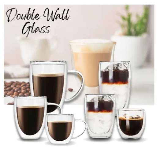 Double Wall Glass Cup Coffee Glass Cup Mug Double Layer Glass Tea Cup with Handle