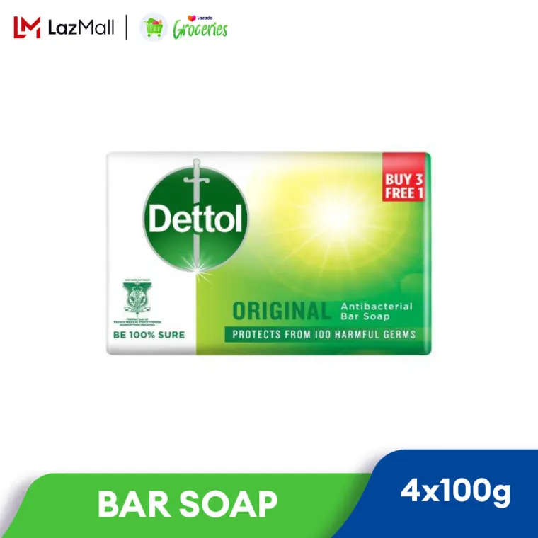 Dettol Antibacterial Body Bar Soap 100g x 4 (Original)