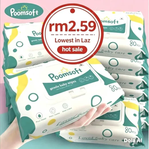 Lowest Price !!!!! POOMSOFT Non Alcohol Baby Wet Wipes (80Pcs/Pack)