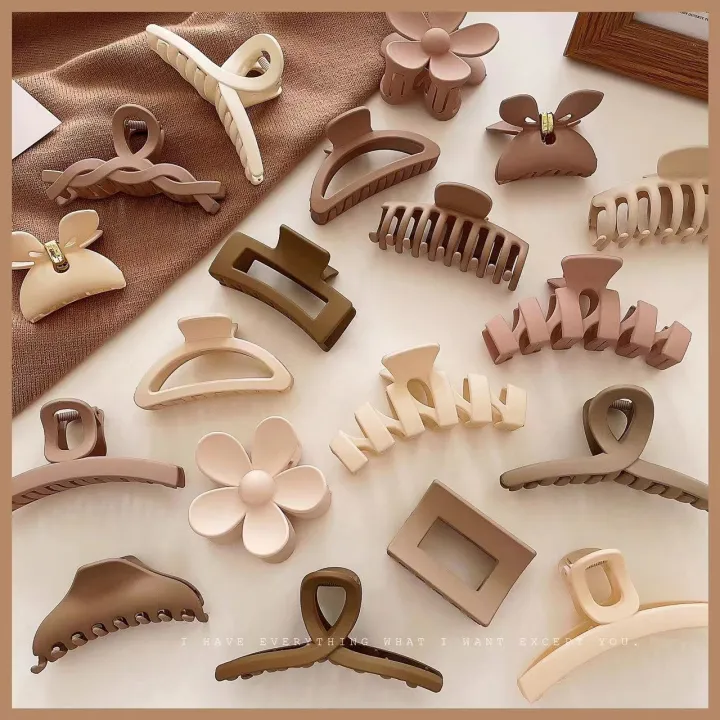 Coffee Color Large Hair Clip for Women Korean Style Elegant Frosted Hair Claw Fashion Girl Shark Clip
